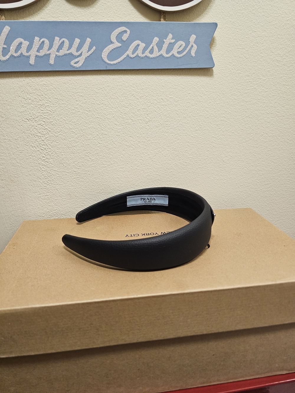 Prada Black Padded Headband with Subtle Logo